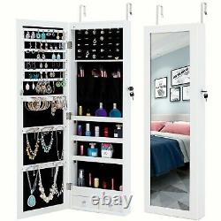 LED Jewelry Armoire Organizer Wall/Door Mounted Jewelry Cabinet Full Mirror US