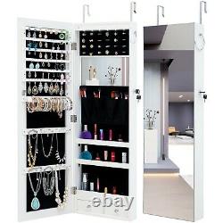 LED Jewelry Armoire Organizer Wall/Door Mounted Jewelry Cabinet Full Mirror US