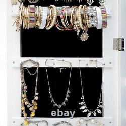 LED Jewelry Armoire Organizer Wall/Door Mounted Jewelry Cabinet Full Mirror US