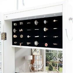 LED Jewelry Armoire Organizer Wall/Door Mounted Jewelry Cabinet Full Mirror US