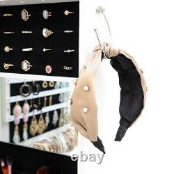 LED Jewelry Armoire Organizer Wall/Door Mounted Jewelry Cabinet Full Mirror US