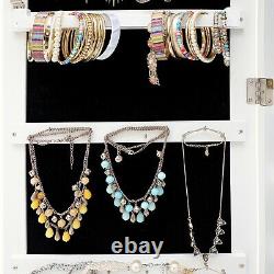 LED Jewelry Armoire Organizer Wall/Door Mounted Jewelry Cabinet Full Mirror US