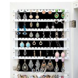 LED Jewelry Armoire Organizer Wall/Door Mounted Jewelry Cabinet Full Mirror US