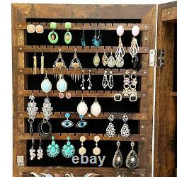 LED Jewelry Cabinet Jewelry Armoire Organizer Wall/Door Mounted Full Mirror US