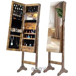 LED Jewelry Cabinet Stand Armoire Box Lockable Organizer Full Length Mirror US