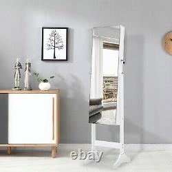 LED Jewelry Cabinet with Bevel Edge Full Size Mirror Standing Armoire Organizer US