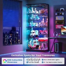 LED RGB Curio Cabinet, Lockable Clear Glass Display Case for Lego & Collectible