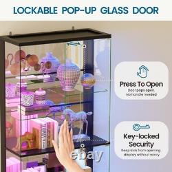 LED RGB Curio Cabinet, Lockable Clear Glass Display Case for Lego & Collectible