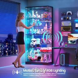 LED RGB Curio Cabinet, Lockable Clear Glass Display Case for Lego & Collectible