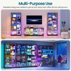 LED RGB Curio Cabinet, Lockable Clear Glass Display Case for Lego & Collectible