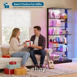 LED RGB Curio Cabinet, Lockable Clear Glass Display Case for Lego & Collectible