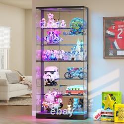 LED RGB Curio Cabinet, Lockable Clear Glass Display Case for Lego & Collectible