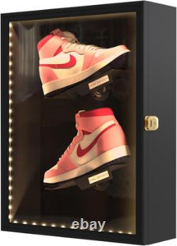 LED Shoe Display Case with Lock, Wall Mount, 2 Shelves, UV Protection