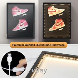 LED Shoe Display Case with Lock, Wall Mount, 2 Shelves, UV Protection