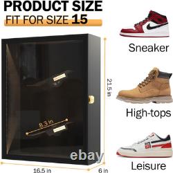 LED Shoe Display Case with Lock, Wall Mount, 2 Shelves, UV Protection