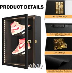 LED Shoe Display Case with Lock, Wall Mount, 2 Shelves, UV Protection
