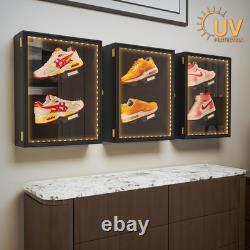 LED Shoe Display Case with Lock, Wall Mount, 2 Shelves, UV Protection