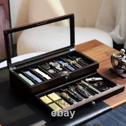 LUXURY Walnut Wood Knife Display Case Vintage Cabinet Wrist Watch Storage Box US
