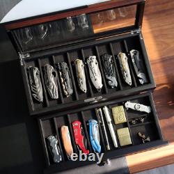 LUXURY Walnut Wood Knife Display Case Vintage Cabinet Wrist Watch Storage Box US