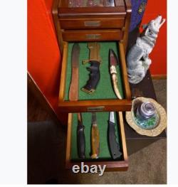 LUXURY Wood Knife Display Case Vintage Style Showcase Cabinet Collection Box