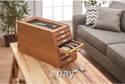 LUXURY Wood Knife Display Case Vintage Style Showcase Cabinet Collection Box