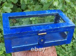 Lapis Lazuli Gemstone Glass and brass jewellery Box display case Afghanistan N/A