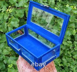 Lapis Lazuli Gemstone Glass and brass jewellery Box display case Afghanistan N/A