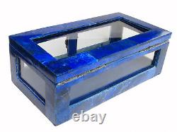 Lapis Lazuli Gemstone Glass and brass jewellery Box display case Afghanistan N/A