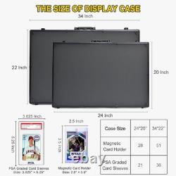 Large Aluminum Display Case 34x22 Locking Showcase for Trading Cards, Black