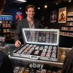 Large Lockable Aluminum Display Case with LED Lights for Trading Cards