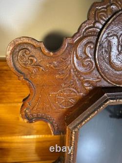 Large Standing Antique Pressed Wood Display Case Box Stars Anchors Bird Motifs