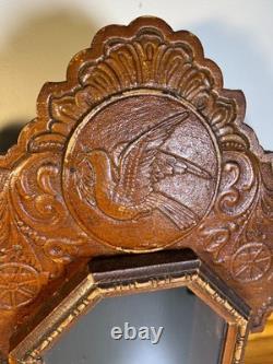 Large Standing Antique Pressed Wood Display Case Box Stars Anchors Bird Motifs