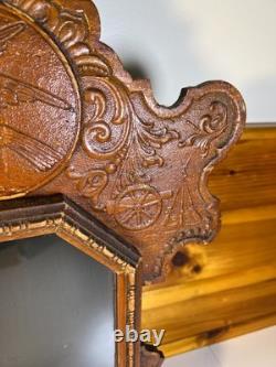 Large Standing Antique Pressed Wood Display Case Box Stars Anchors Bird Motifs