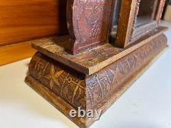Large Standing Antique Pressed Wood Display Case Box Stars Anchors Bird Motifs