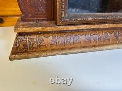 Large Standing Antique Pressed Wood Display Case Box Stars Anchors Bird Motifs
