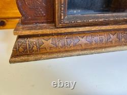 Large Standing Antique Pressed Wood Display Case Box Stars Anchors Bird Motifs
