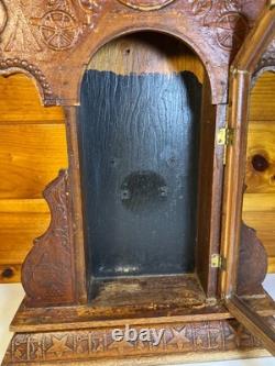 Large Standing Antique Pressed Wood Display Case Box Stars Anchors Bird Motifs