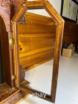 Large Standing Antique Pressed Wood Display Case Box Stars Anchors Bird Motifs