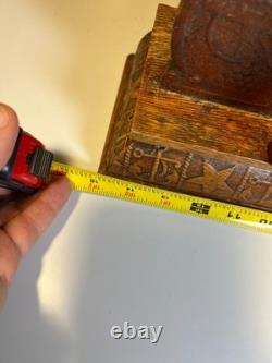 Large Standing Antique Pressed Wood Display Case Box Stars Anchors Bird Motifs