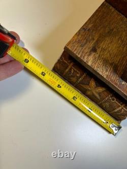 Large Standing Antique Pressed Wood Display Case Box Stars Anchors Bird Motifs