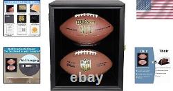 Lockable Wall Mount Football Display Case UV Protective Black Wooden Showcase