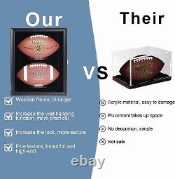 Lockable Wall Mount Football Display Case UV Protective Black Wooden Showcase