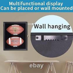 Lockable Wall Mount Football Display Case UV Protective Black Wooden Showcase