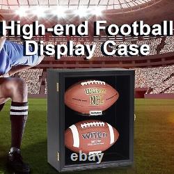 Lockable Wall Mount Football Display Case UV Protective Black Wooden Showcase