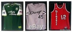 Lot of 3 Sports Jersey Display Cases and Hangers Frame Black Shadow Box Soccer B
