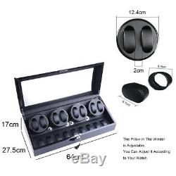 Luxury Black Quad Automatic Watch Winder Display Box Case 8+9 Leather Storage A+