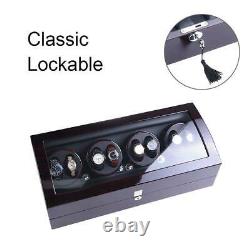 Luxury Ebony Automatic 4 Motors Watch Winder Display Watch Box Case 8+9