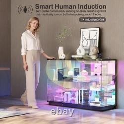 Lvifur RGB Glass Display Cabinet with Lock and Glass Shelves for Toys, Black