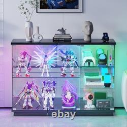 Lvifur RGB Glass Display Cabinet with Lock and Glass Shelves for Toys, Black
