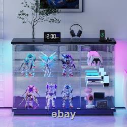 Lvifur RGB Glass Display Cabinet with Lock and Glass Shelves for Toys, Black